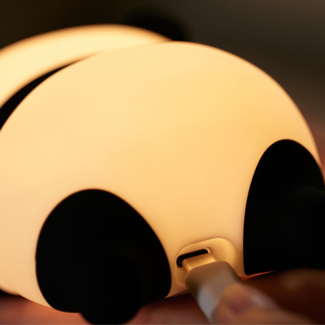 Someone plugging the panda nightlight in