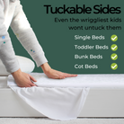 Tuckable sides and measurements of the white bamboo waterproof mattress protector
