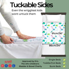 Tuckable sides and measurements of the dinosaur patterned waterproof mattress protector