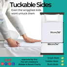 Tuckable sides and measurements of the white waterproof mattress protector