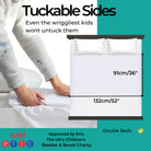 Tuckable sides and measurements of the white waterproof mattress protector