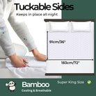 Tuckable sides and measurements of the organic bamboo waterproof mattress protector