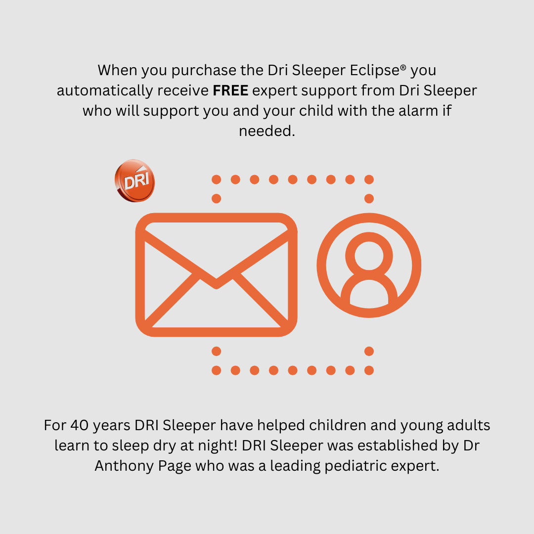 Graphic explaining when a bedwetting alarm is purchased free expert support is on offer
