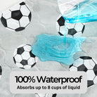 Water being poured onto protector with football theme to show absorbency.